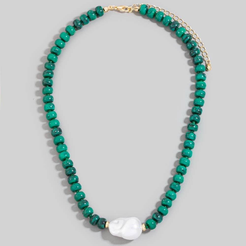 Turquoise Rondelle & Baroque Pearl Beaded Necklace