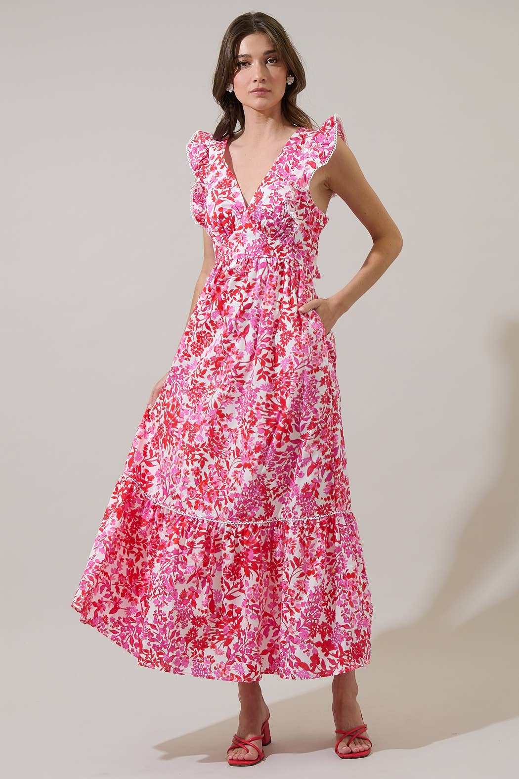 Reidy Floral Mawar Ruffle Midi Dress