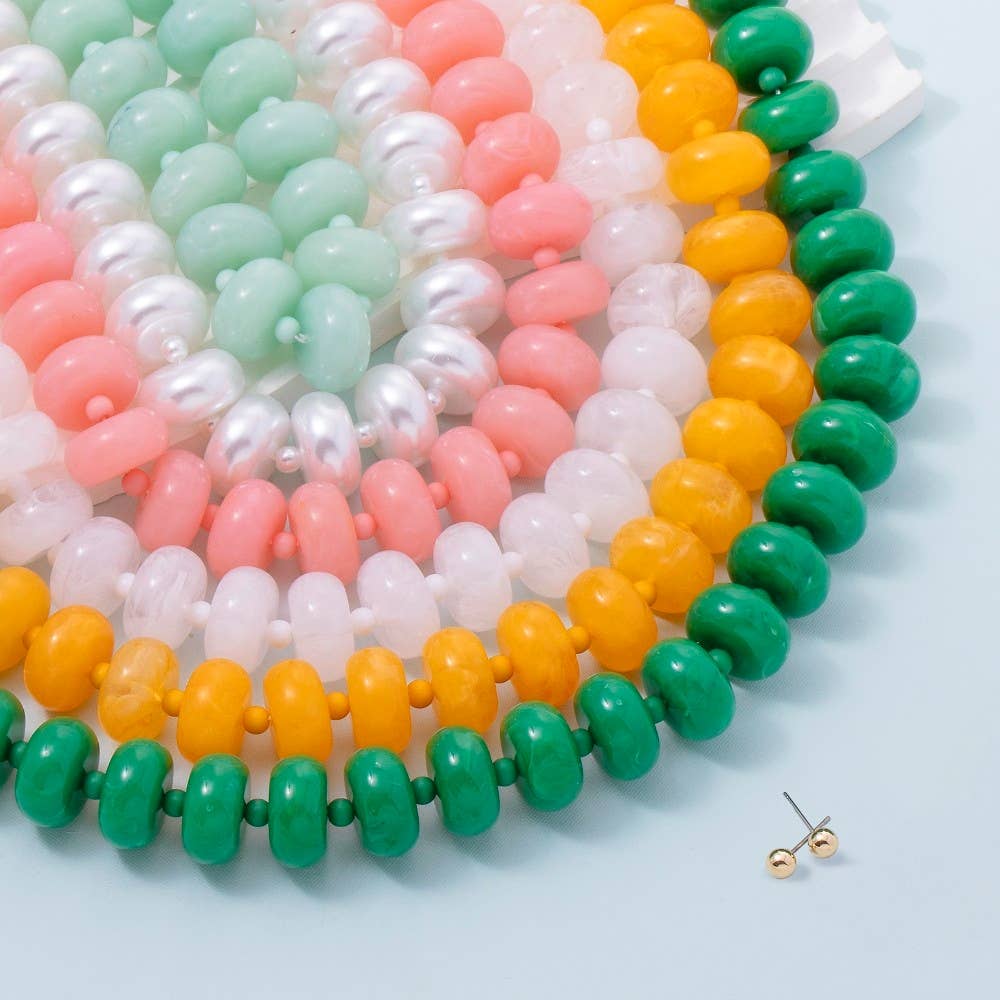 Bulky Bead Link Necklace Set: GRN