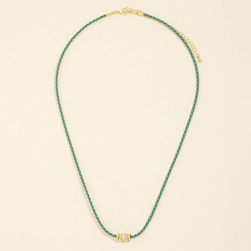 Cord Necklace With Pave Cz Rondelle Beads: GDGRN