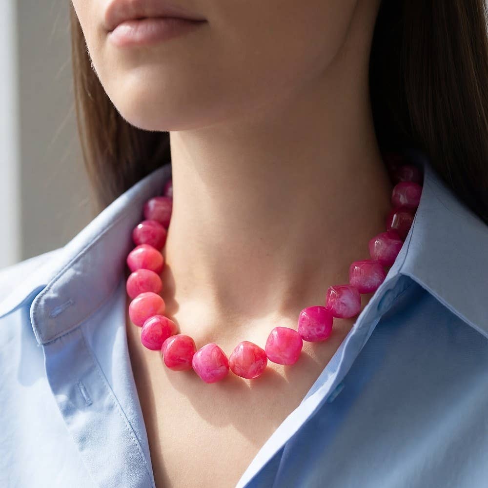 Irregular Marble Resin Beaded Necklace: FU