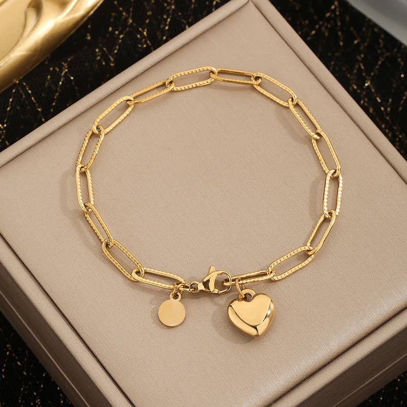 18k Stainless Steel Tarnish Free Heart Bracelet | Gold