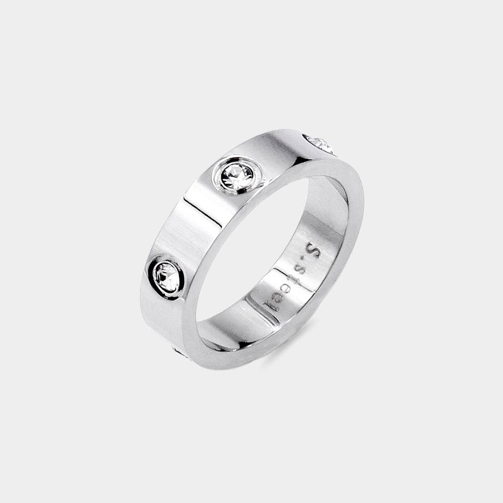 Stone Embellished Stainless Steel Band Ring
: Silver / 8