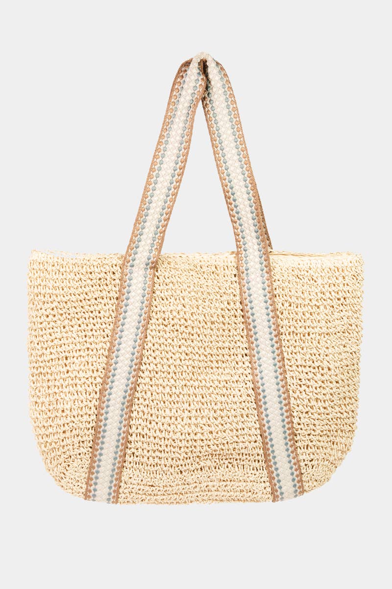 Embroidered Strap Straw Knit Tote Bag: IV