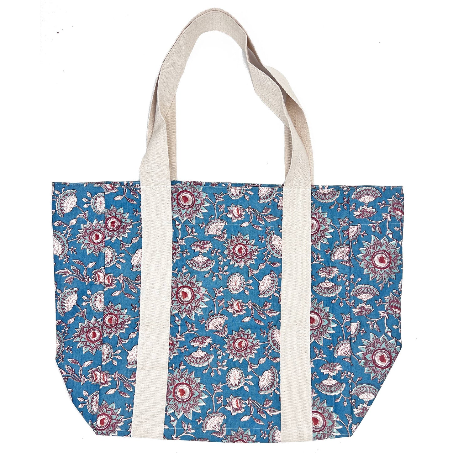 Block Printed Canvas Bag - Denim Floral
