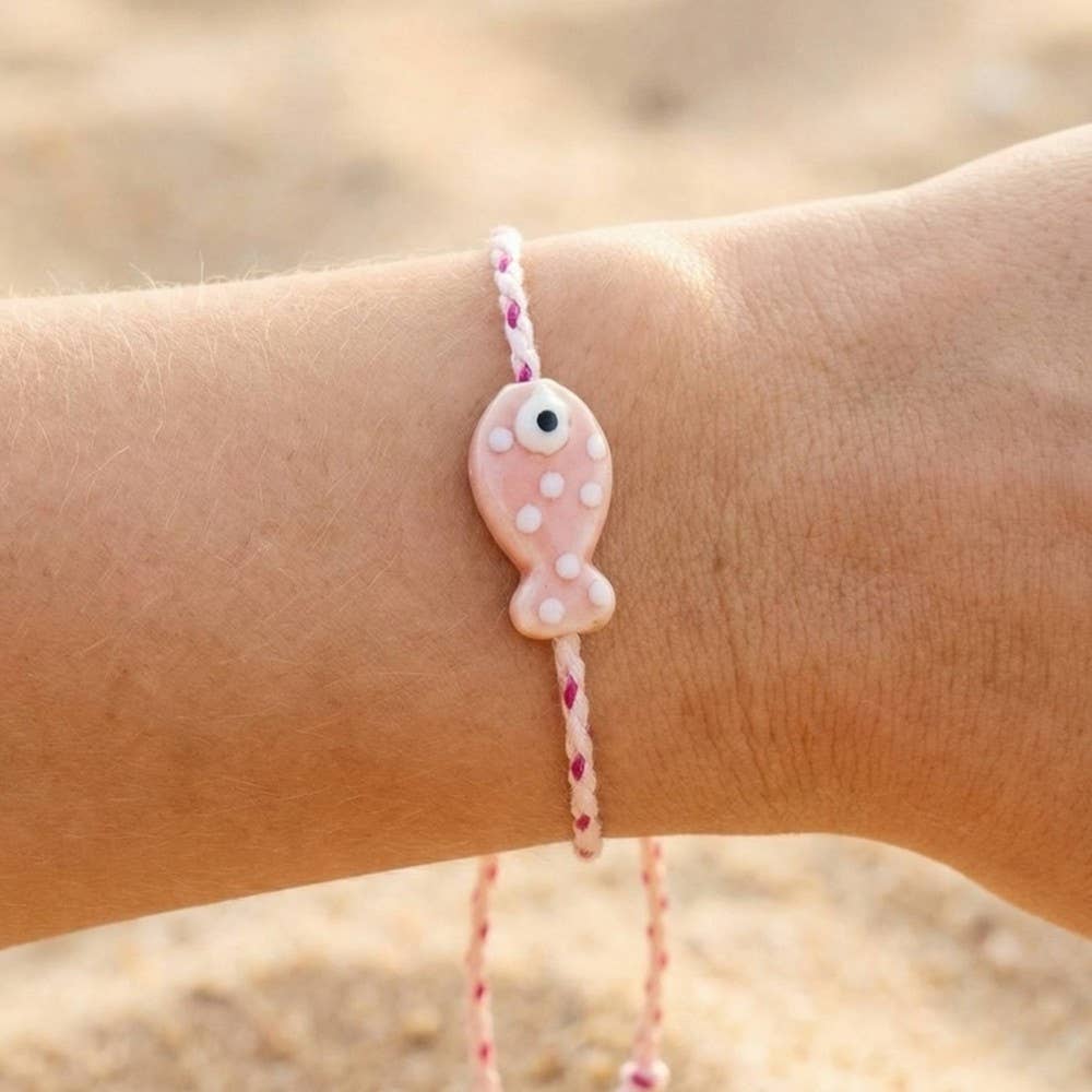 Ceramic Fish Charm Braided Vibrant Cord Bracelet: MULTI