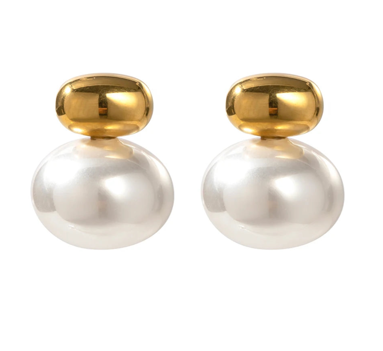 Pearl and Nugget Stud Earring- Steel and Glass NON TARNISH