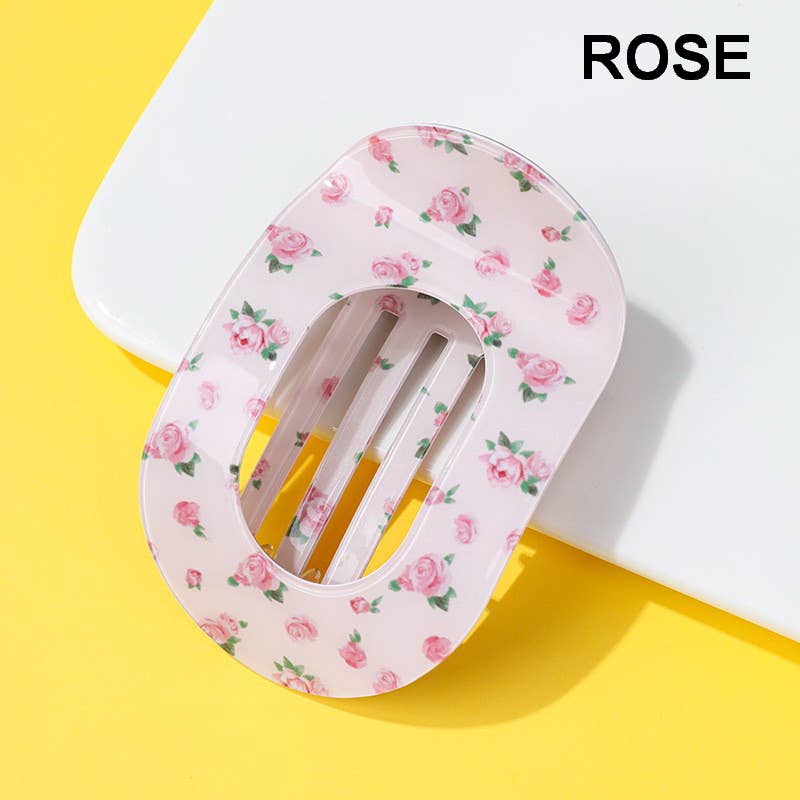 Jumbo Lay Flat Oval Hair Claw Clips Secure Styling | Rose