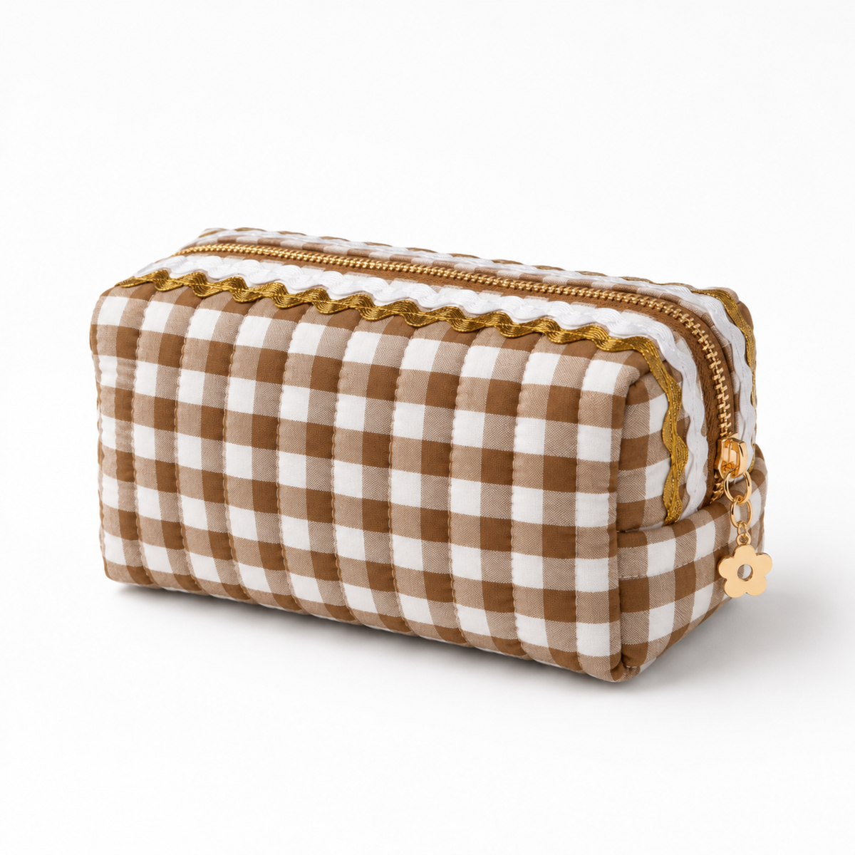 Ellison+Young Color Wave Gingham Cosmetic Case, Playful Details: Brown