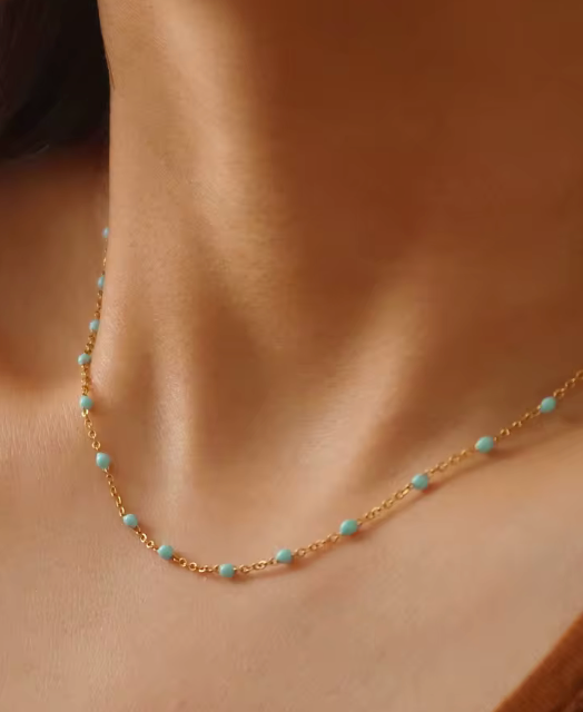 Candy Chain Enamel Steel Chain Necklace: Mint NON TARNISH