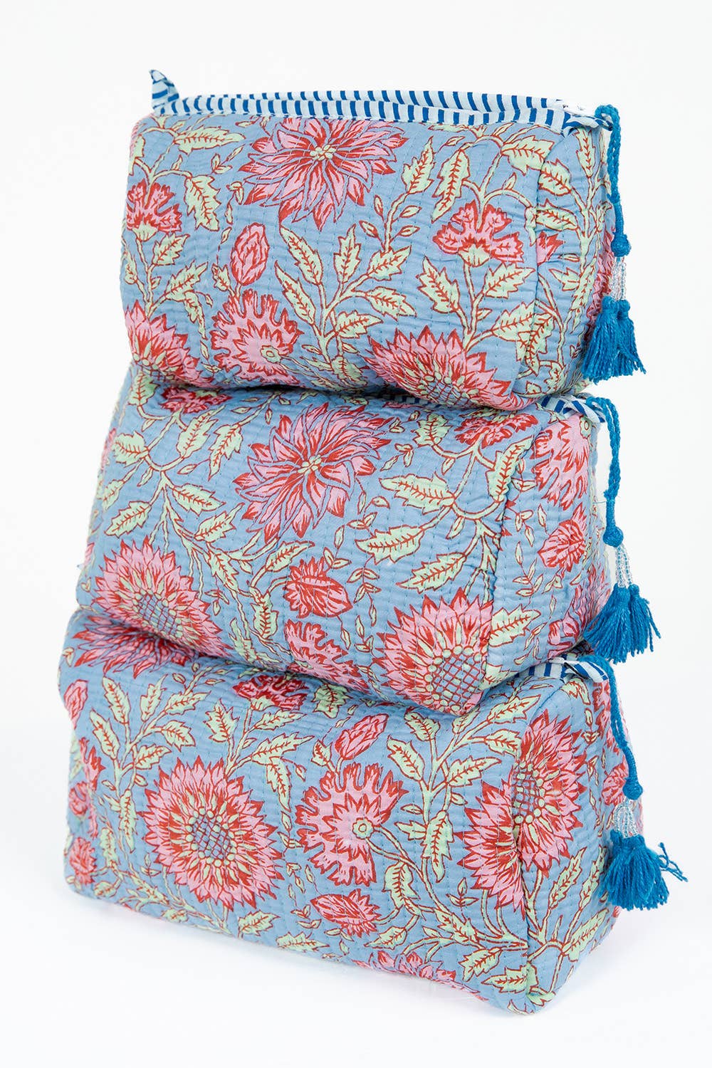 Quilted Cotton Toiletry Bag: Baby Blue