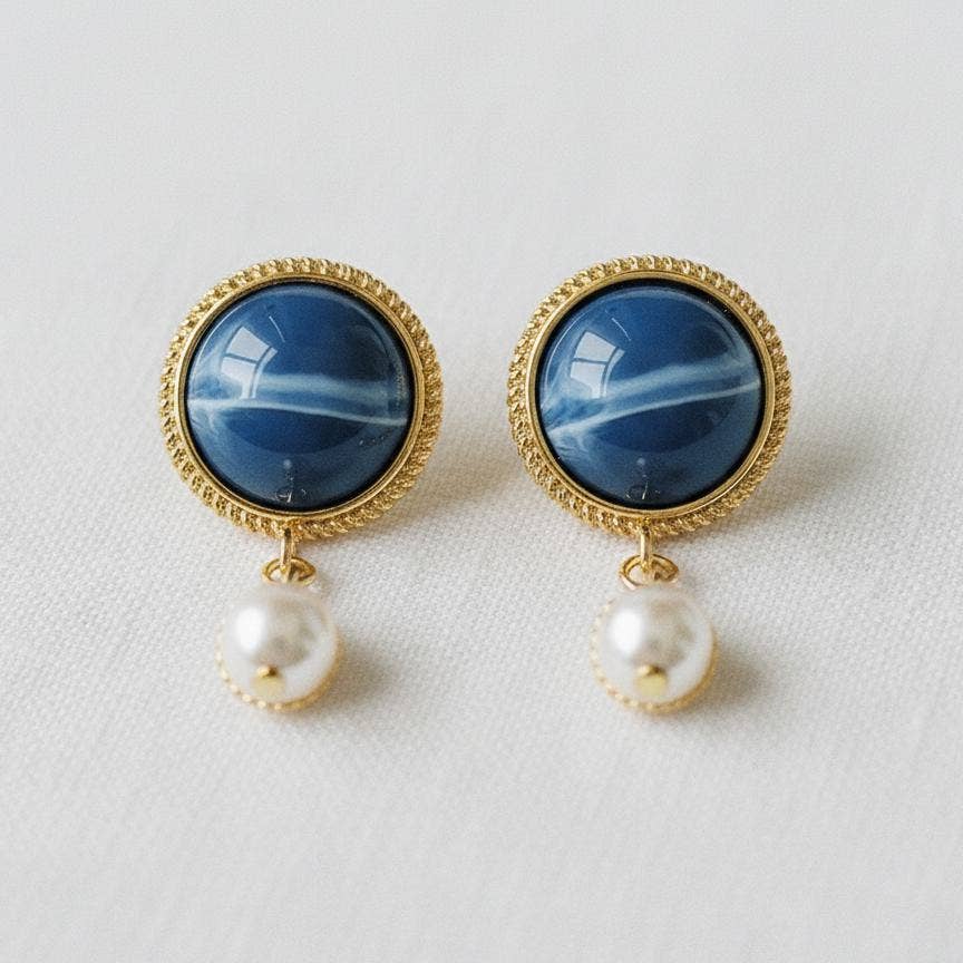 Vintage Drop Earrings with Pearl and Crystal
