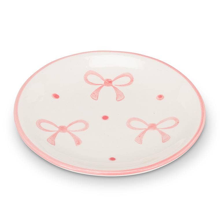 Small Dish with Bows-Ivory & Pink