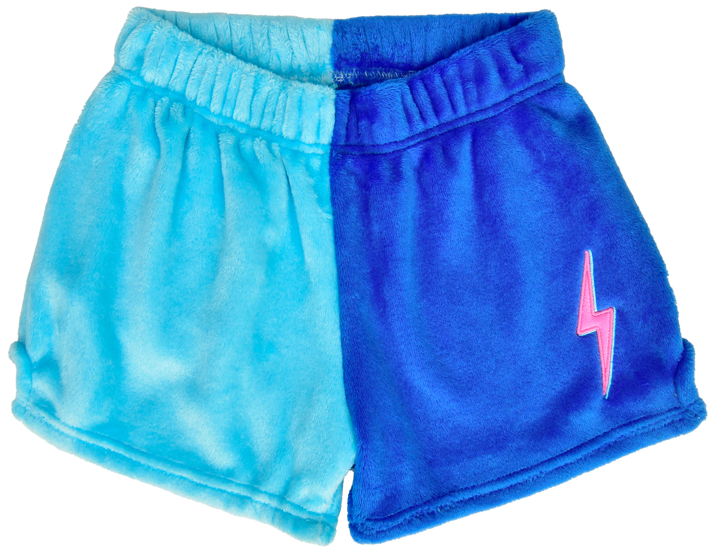 Midnight & Bright Blue with Lightning Bolt Color Block Plush Shorts