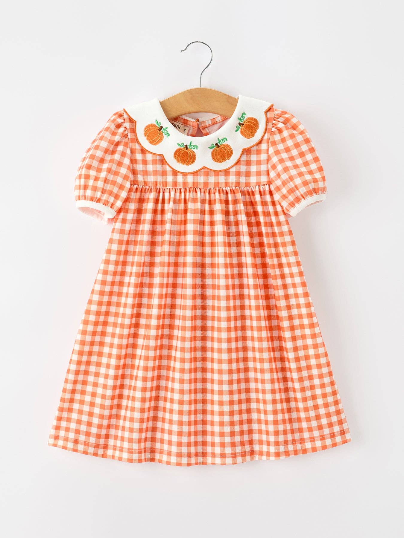 Fall Pumpkin Embroidered Puff Sleeve Girls Dress