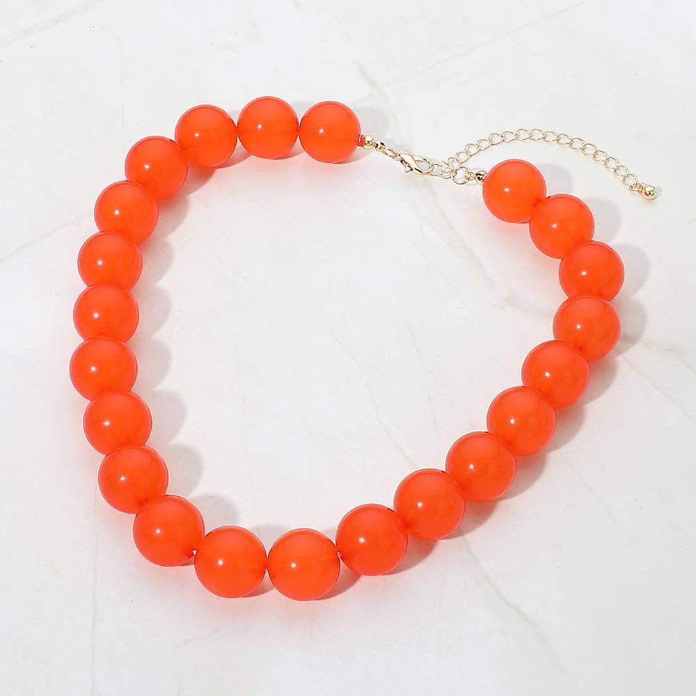 SECRET BOX_Bold Chunky Round Beaded Statement Necklace: Orange