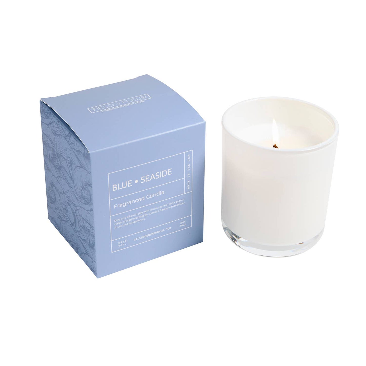 Blue Seaside Candle In White Glass in box 9oz.