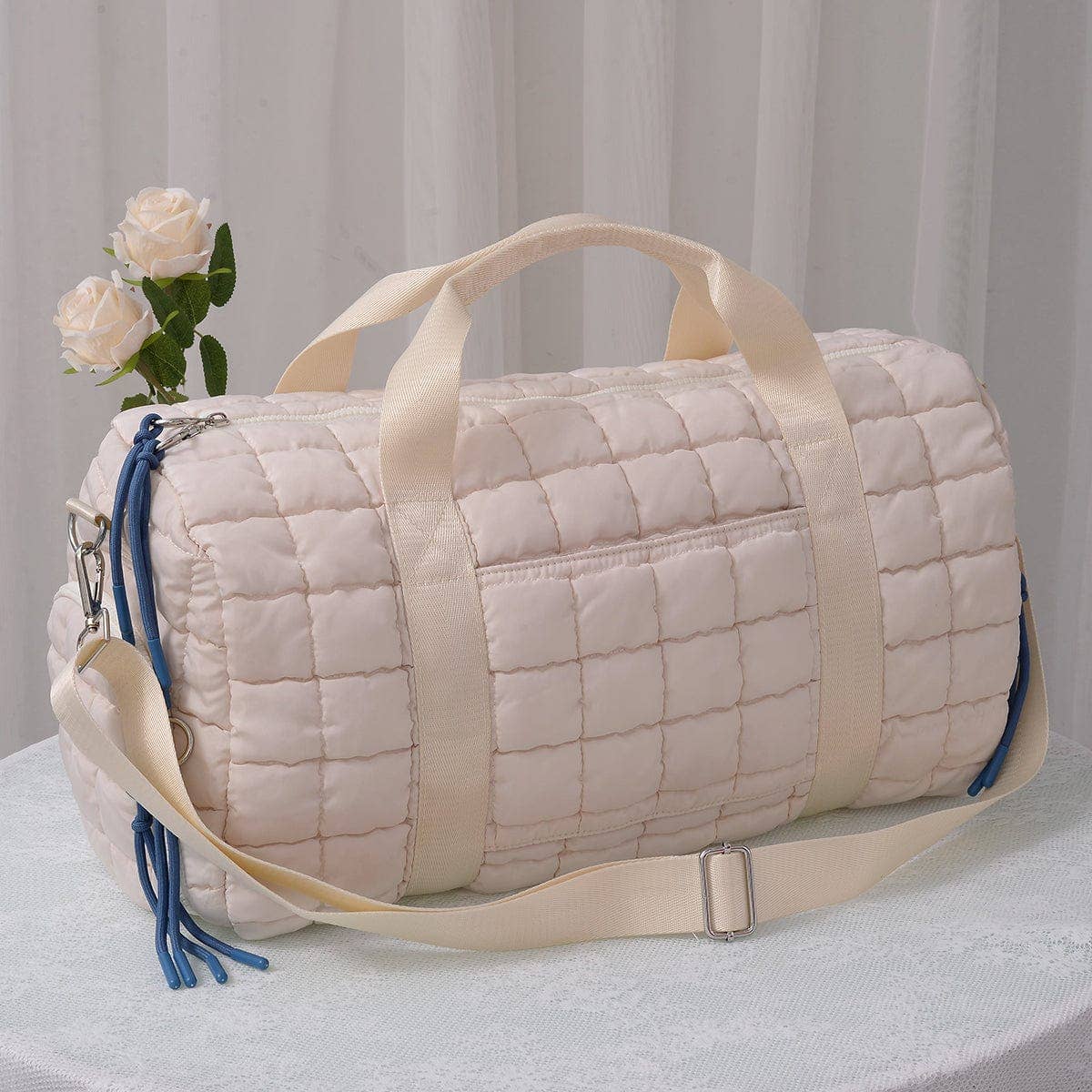 Quilted Puffer Weekender/Duffel Bag: Ivory