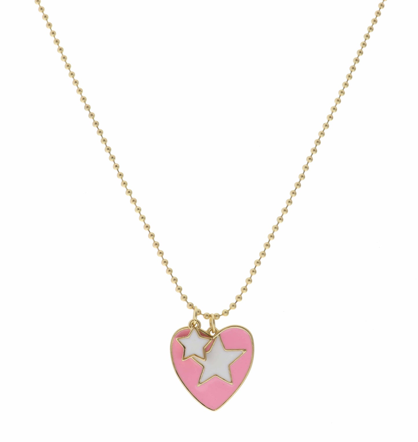 Kids 14" White Star on Pink Heart Disc Star Necklace