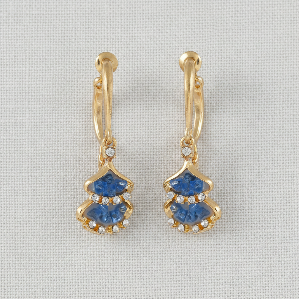 Blue Crystal Ginkgo Leaf Drop Earrings