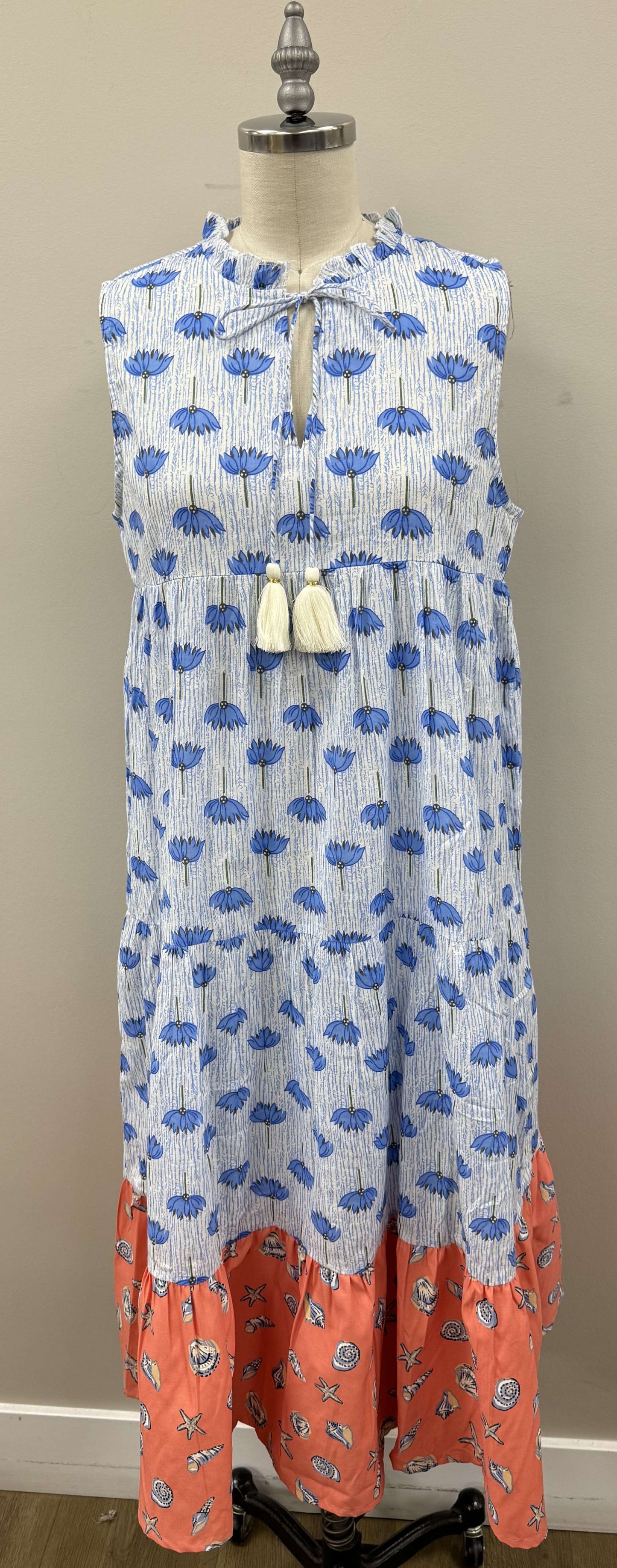 Sleeveless Flower Maxi Dress in Blue