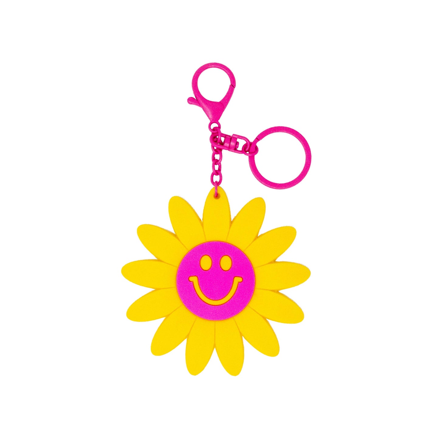 Happy Face Smile Flower Handbag Charm, Key Chain: Hot Pink