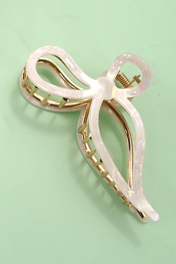 Jumbo Cellulose Casting Bow Hair Claw Clips | Ivory