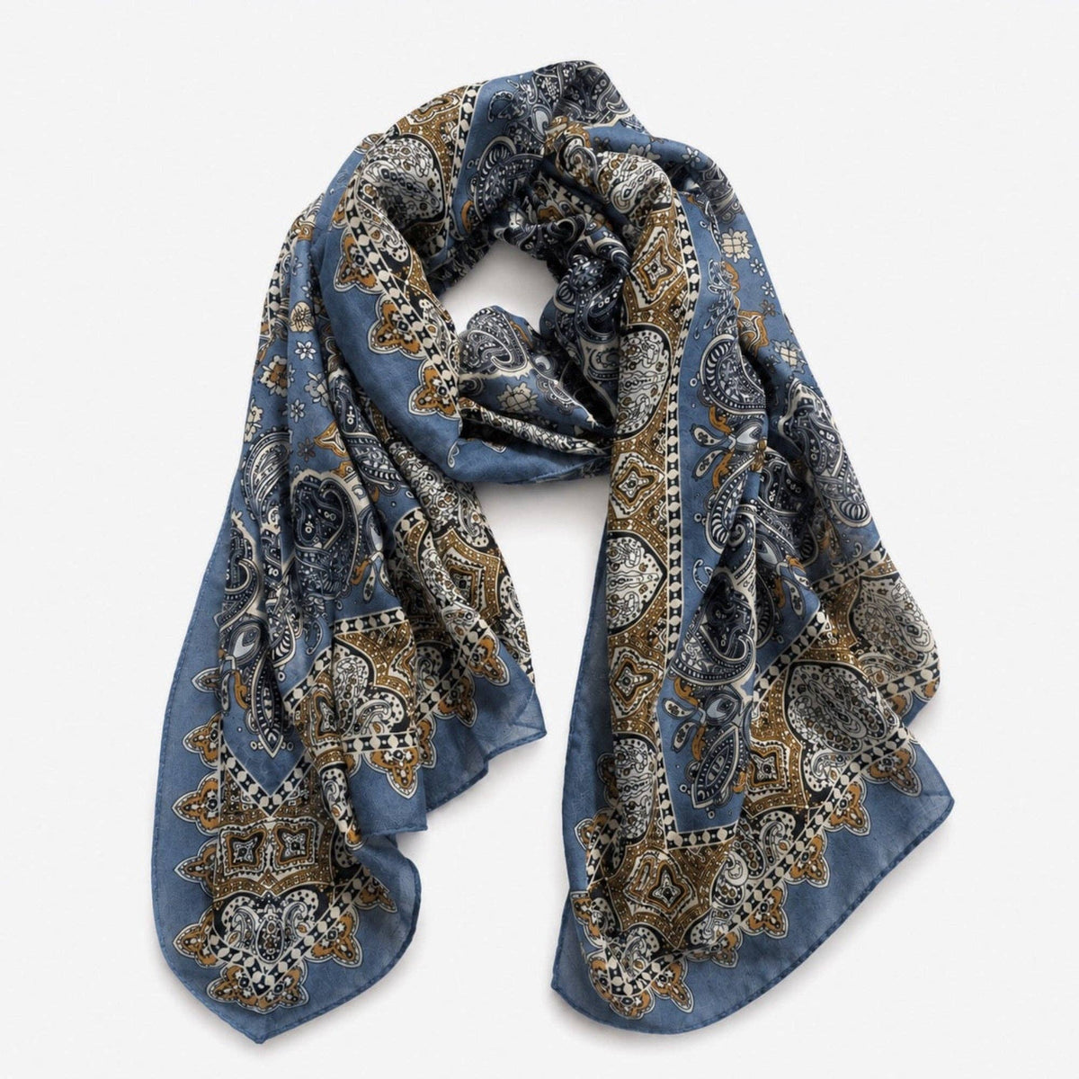 Viscose Oversized Wrap Scarf, Lightweight Shawl: Blue Paisley