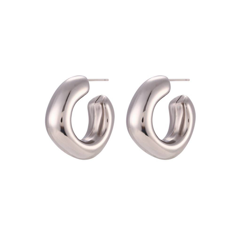 18k Stainless Steel Waterproof Non-Tarnish Hoops | Silver