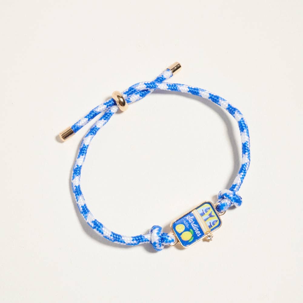 7.25 Inch Canned Sardines Rhinestone Rope Bracelet: Gold/Blue / ONE