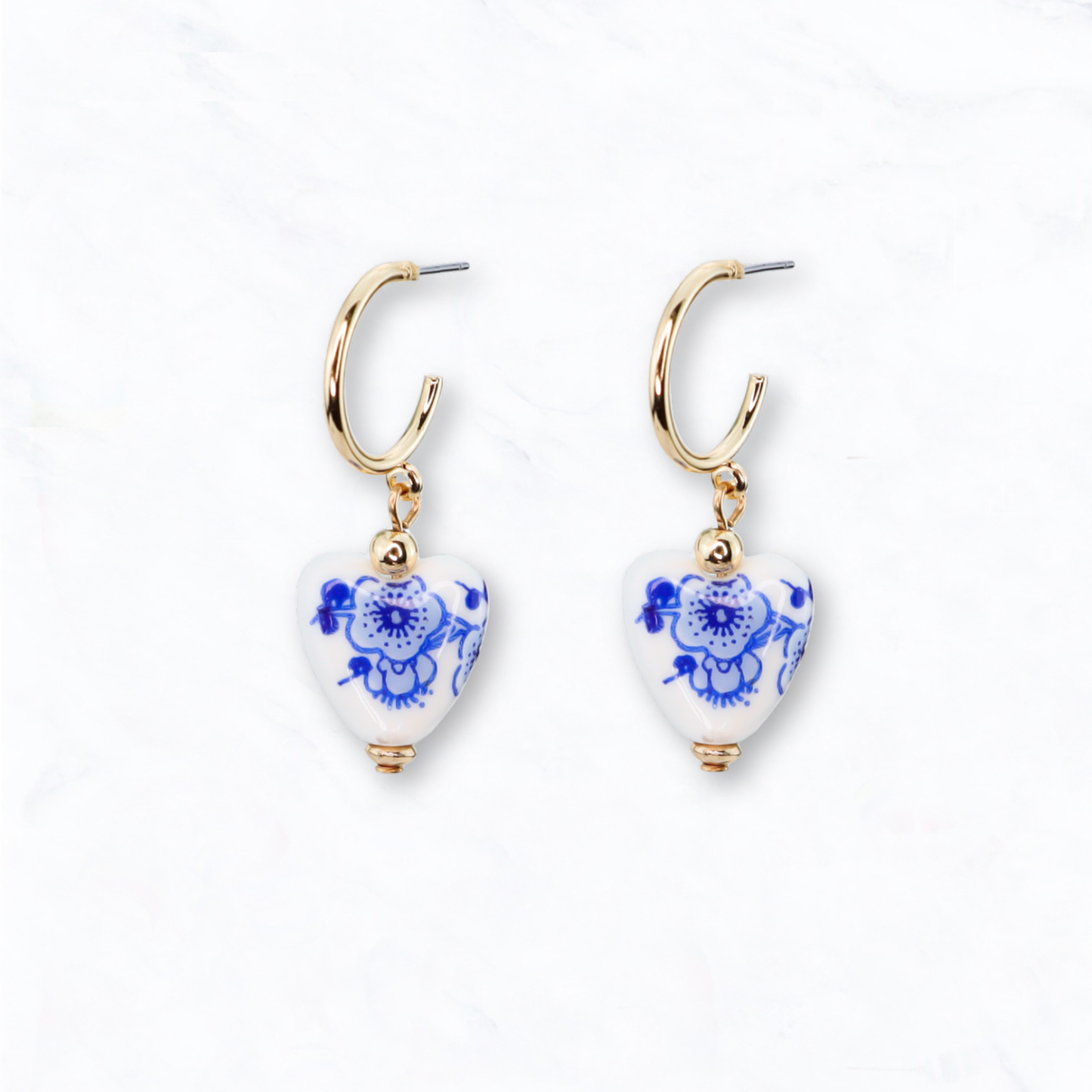 Blue Ceramic Heart Earring