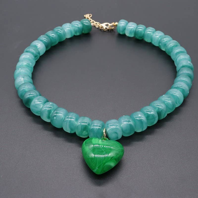 Heart Pendant Resin Beaded Necklaces | Turq
