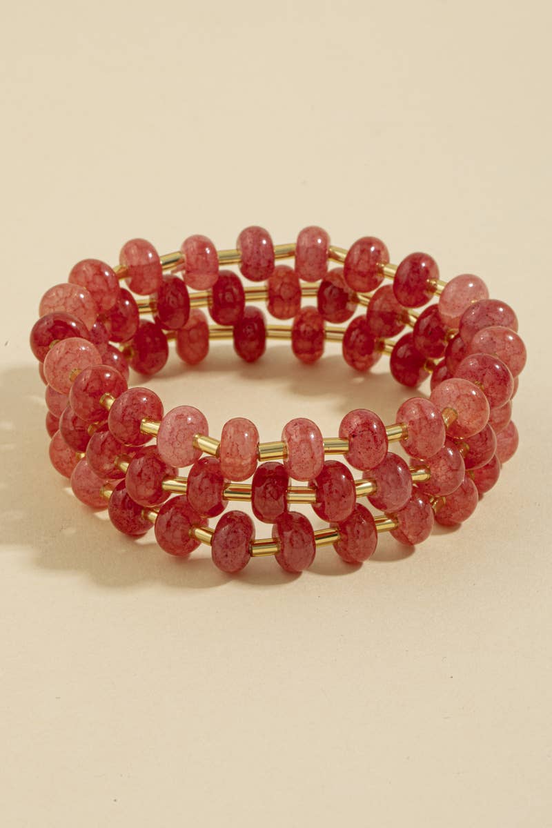 Marbled Stone Stretch Beaded Bracelet: GDPNK