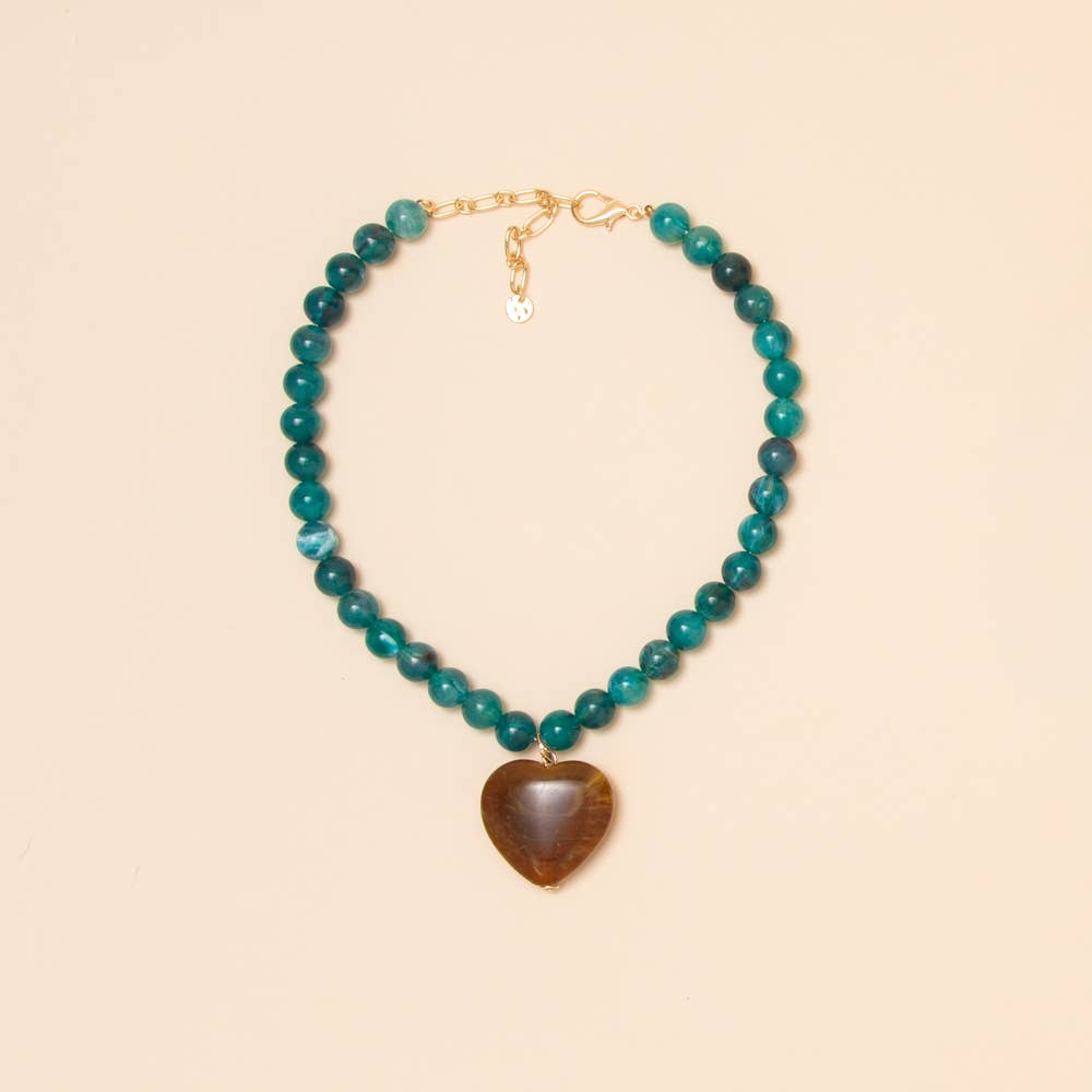 Heart Stone Beaded Necklace: Dark Brown