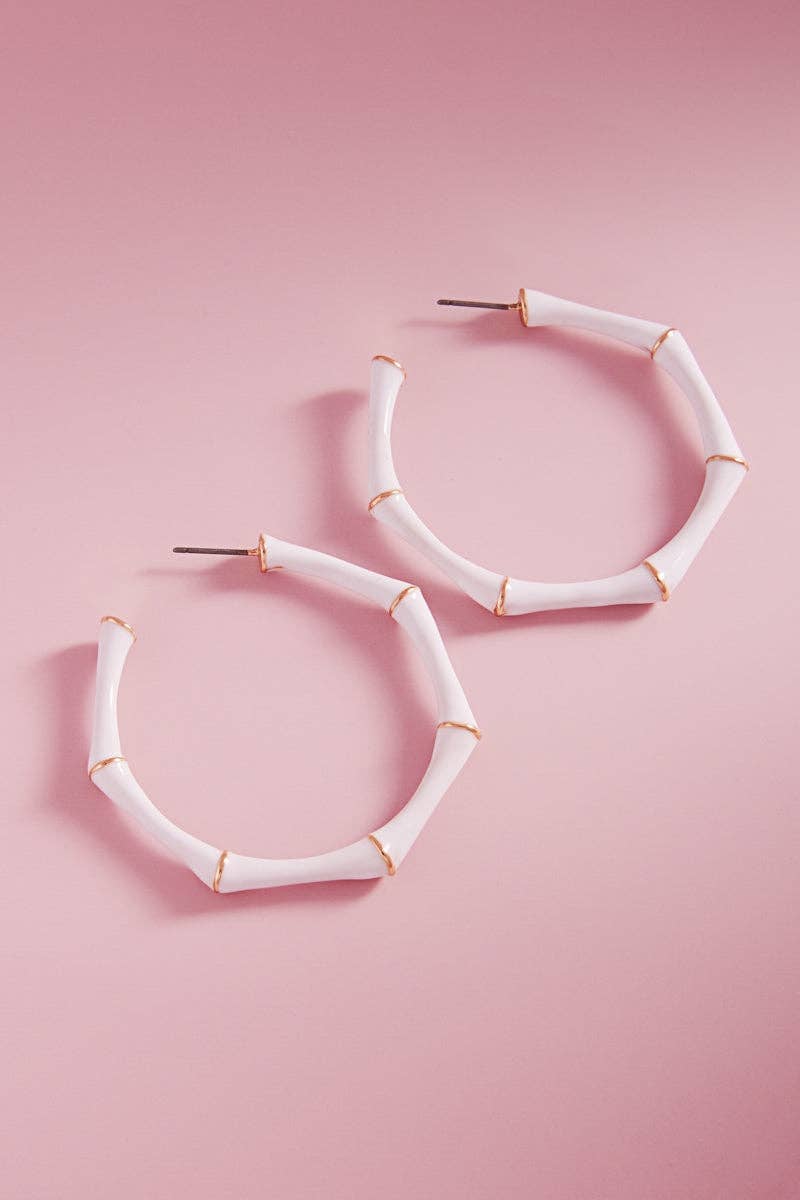 Bamboo Color Enamel Titanium Post Pin Hoop Earrings: WHT / ONE