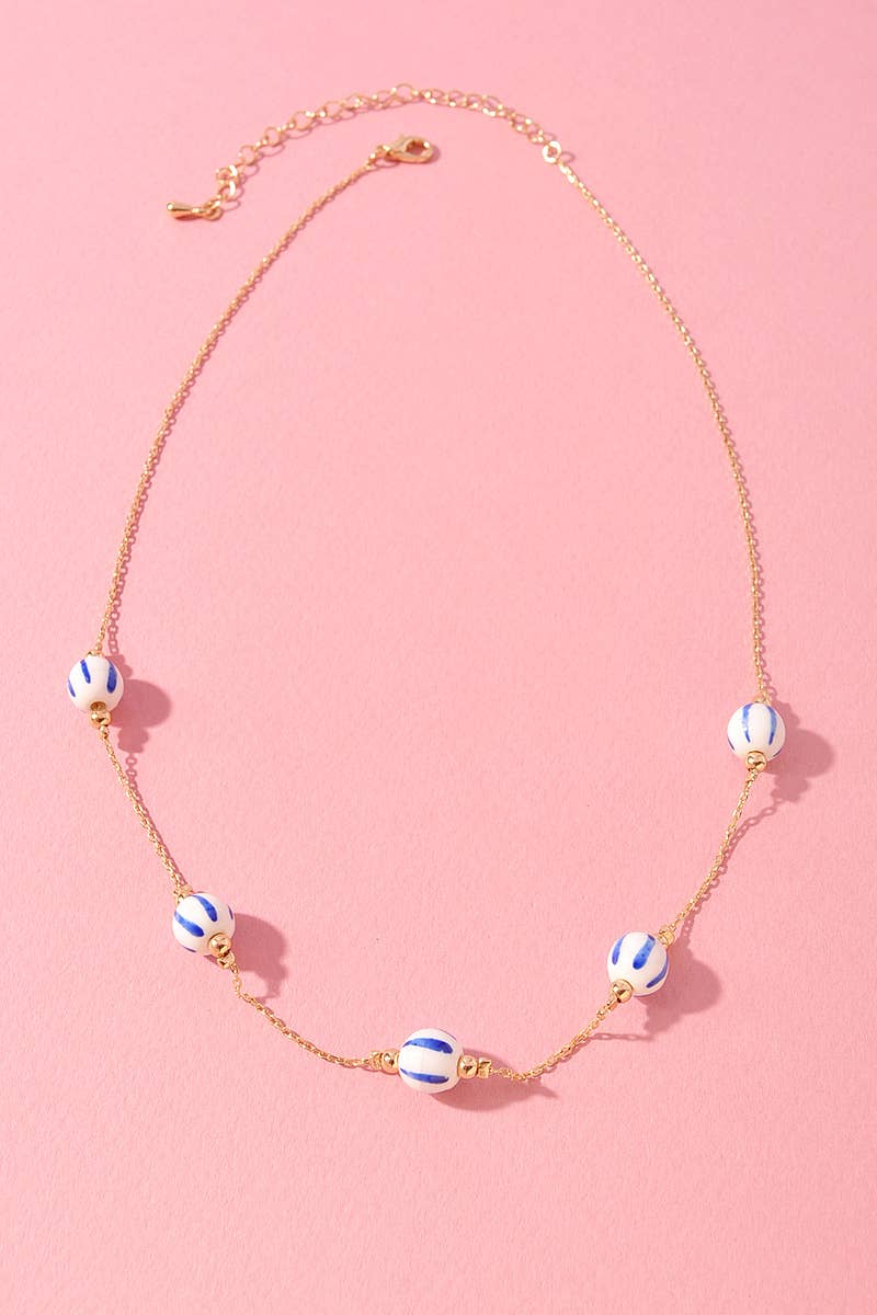 CERAMIC BALL STATION NECKLACE: Gold Blue