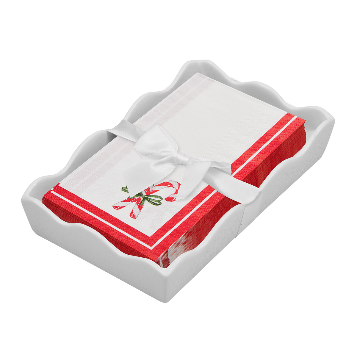 Ceramic Wave Napkin Tray with Guest Towel - Merry & Bright