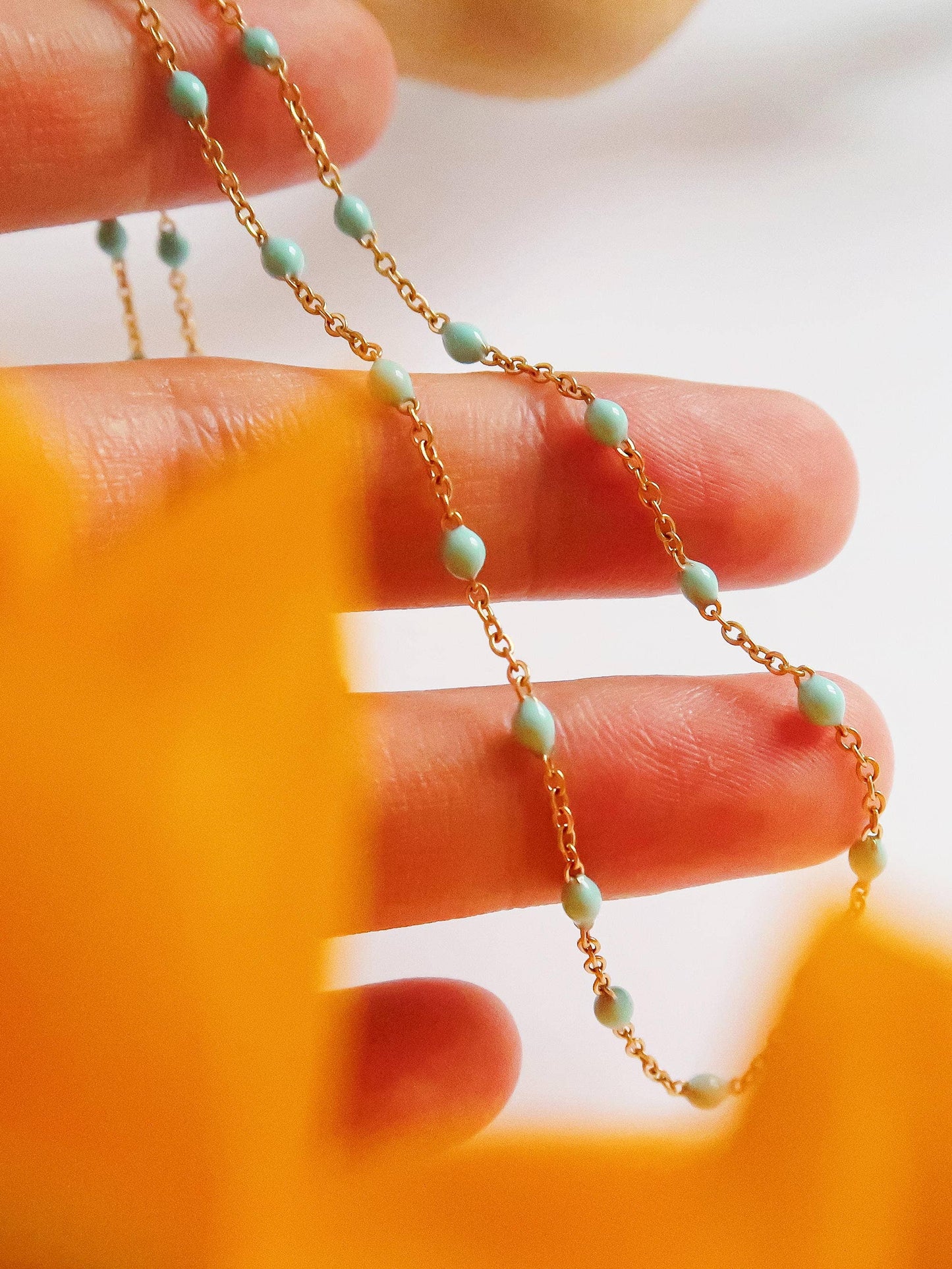 Soleil 18K Gold Non-Tarnish Beaded Petite Chain Necklace: Blue