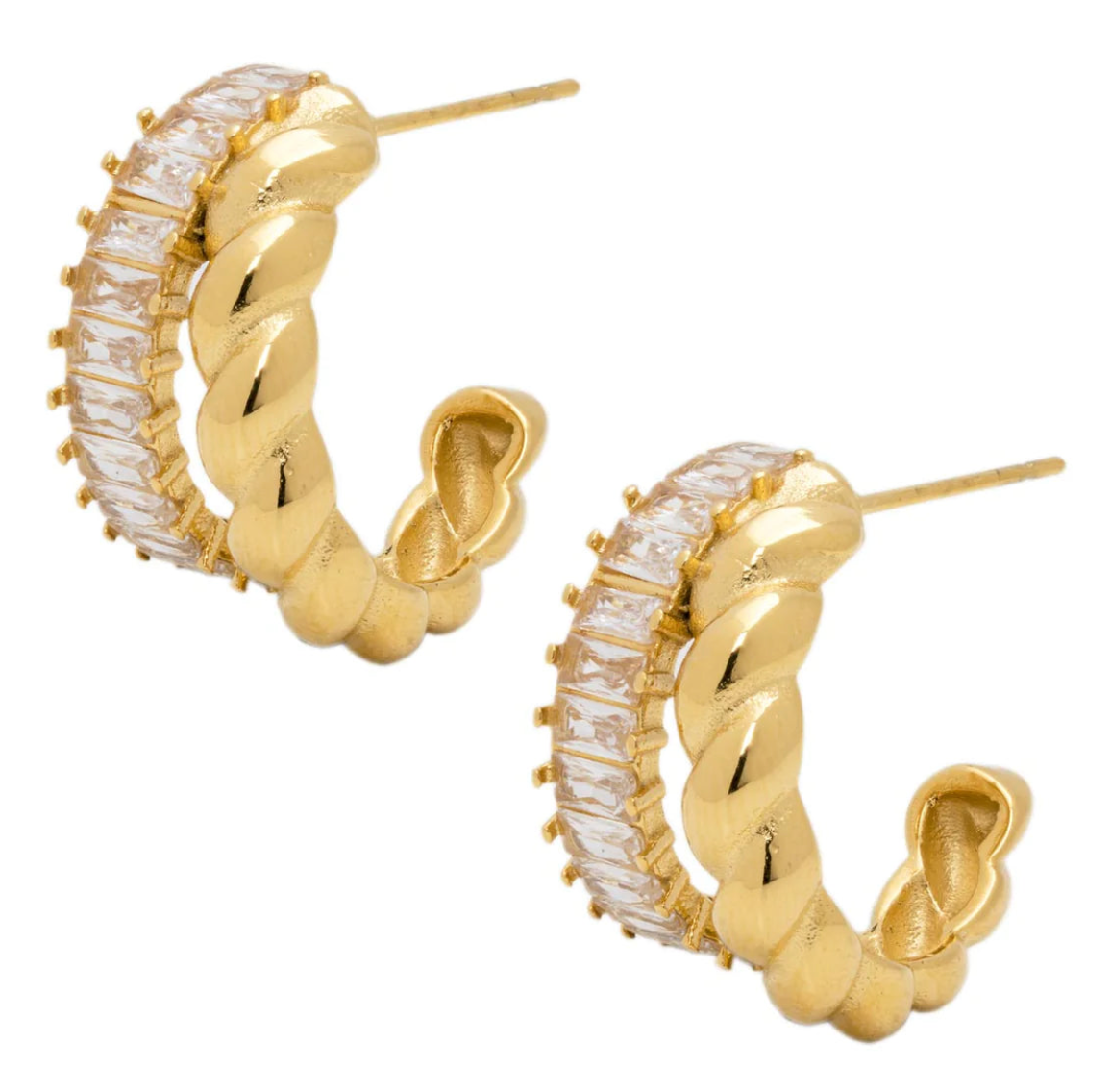 Double Hoop Earring- Croissant Twist Crystal NON TARNISH