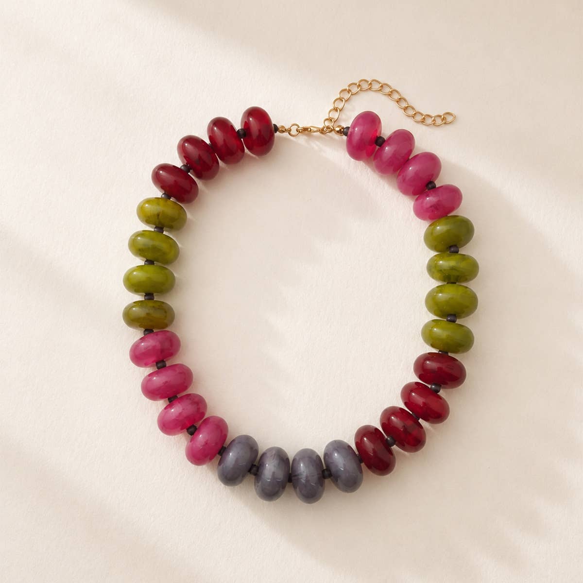 Women Color Block Disc Bead Necklace Statement Jewelry: Color_7 / M