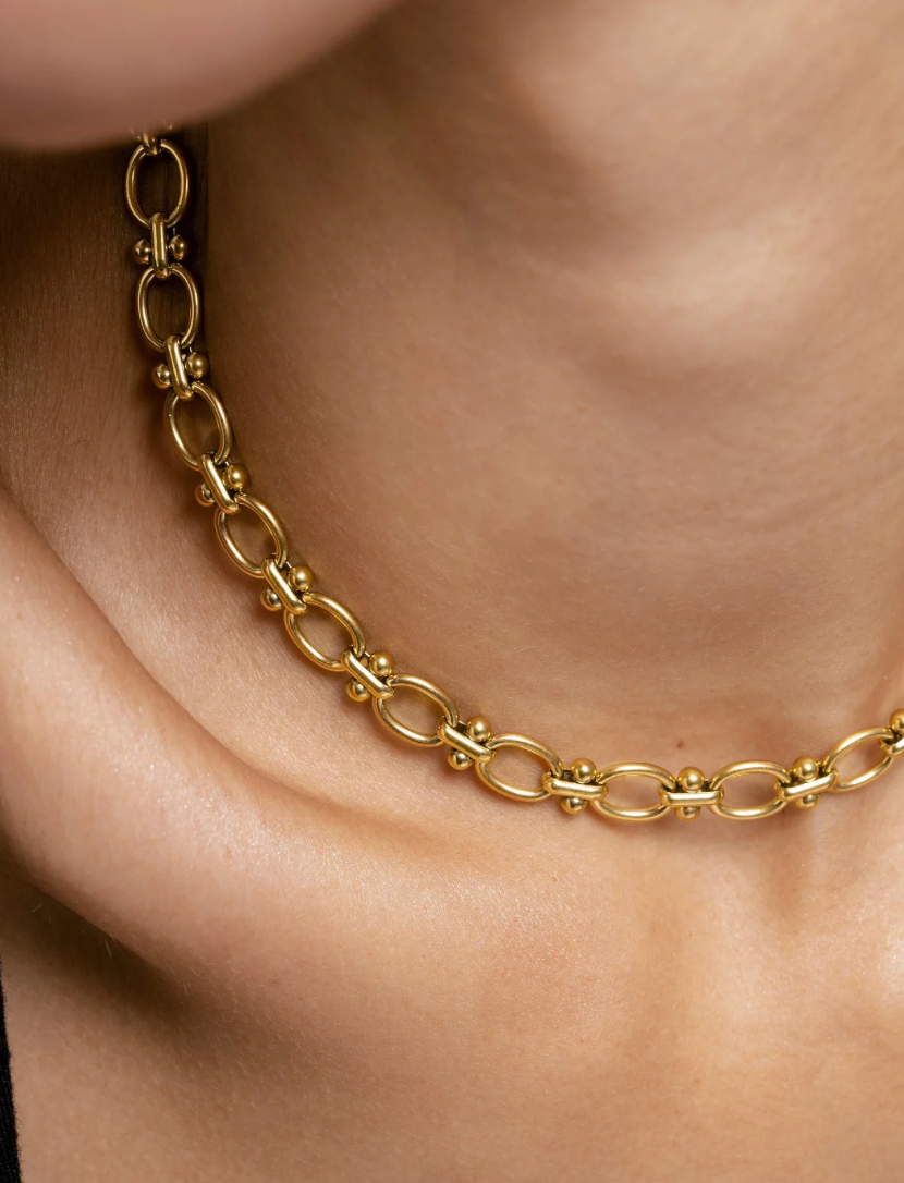 Rio Eternal Rope and Link Steel Necklace 14K Gold Waterproof NON TARNISH