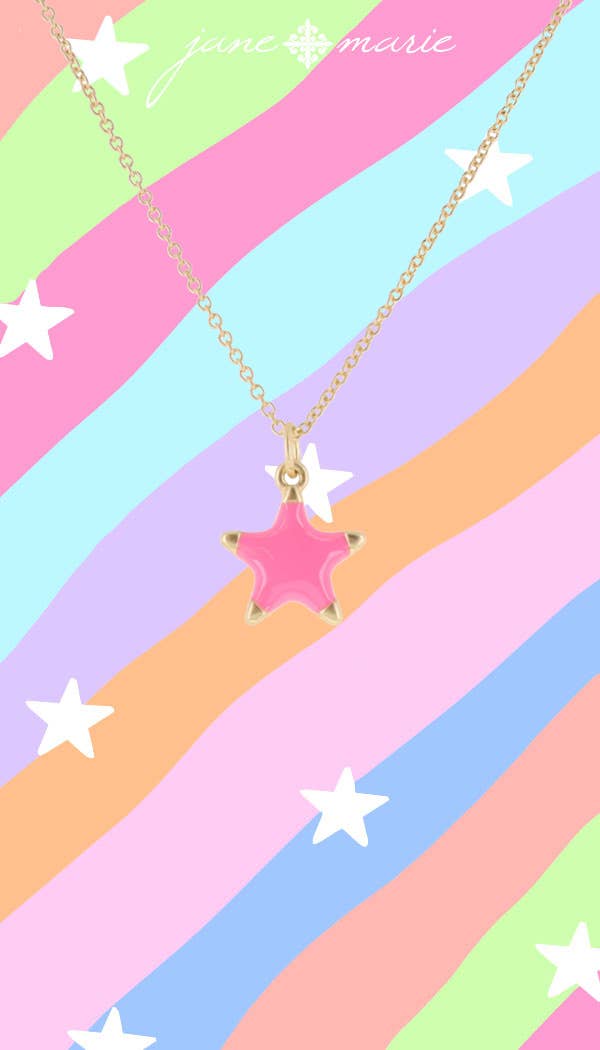 Kids Pink Enamel Star with Gold Tips Necklace