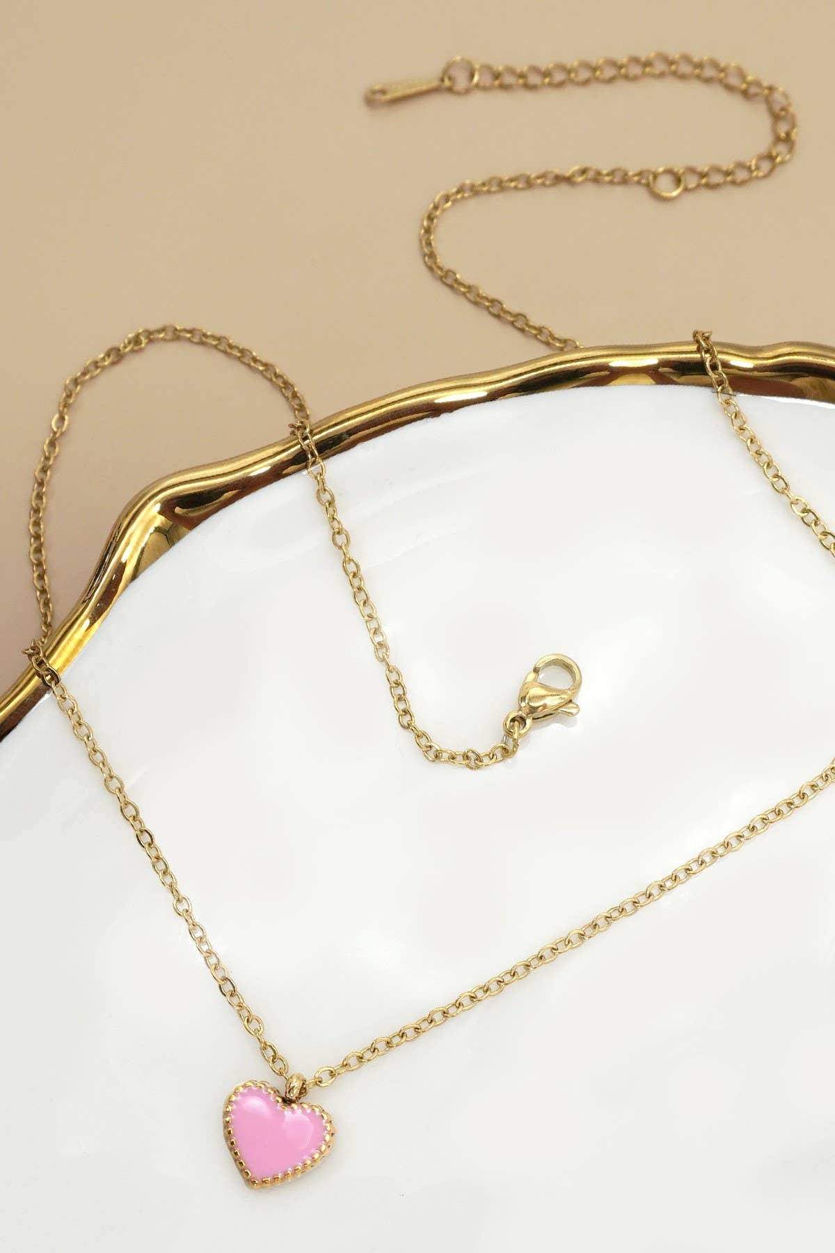 18k Non Tarnish Heart Necklace | Pink