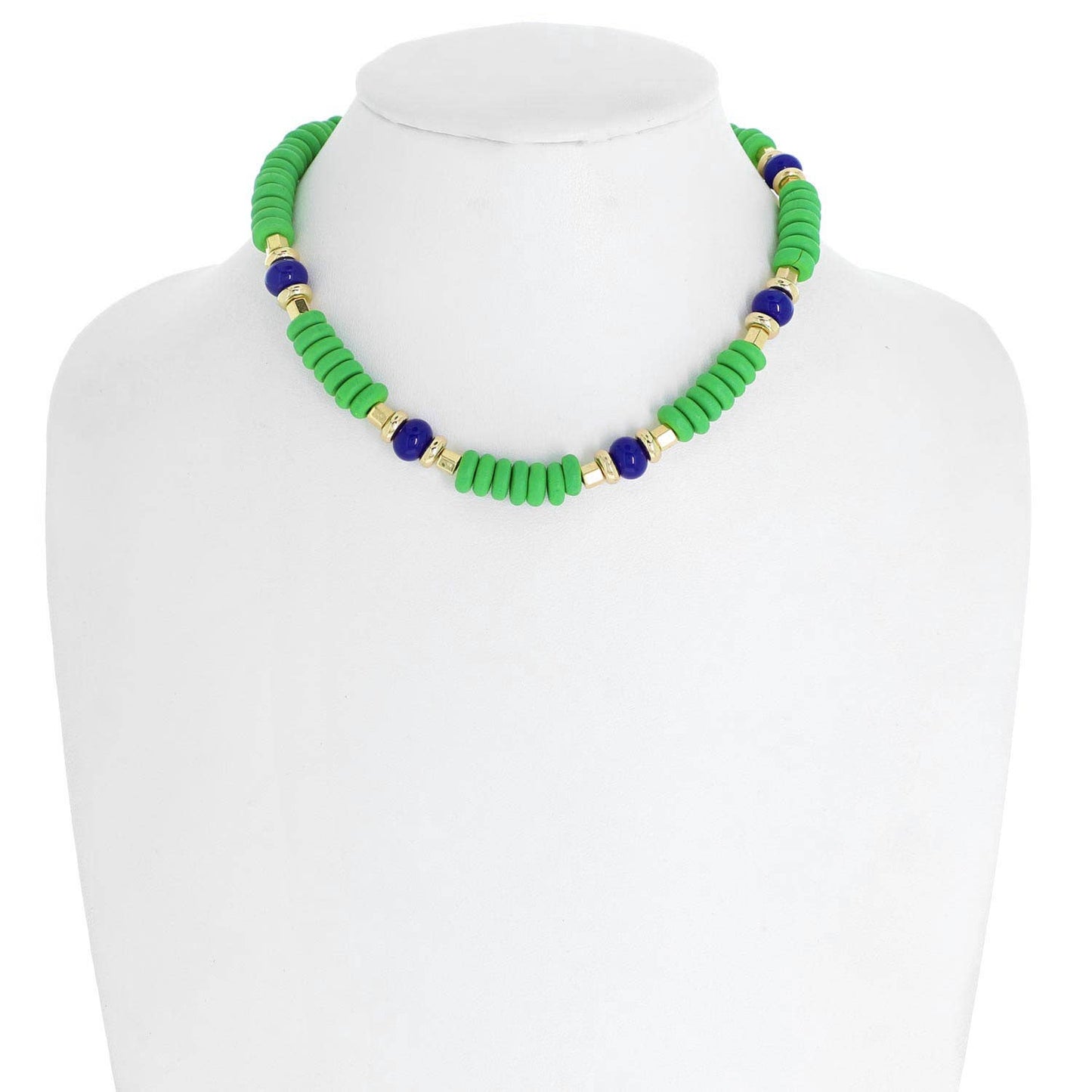 2 Tone Disc Beaded Bohemian Adjustable Collar Necklace: Green