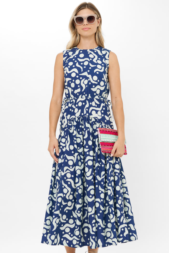 Sleeveless Piped Maxi in Acadia Navy