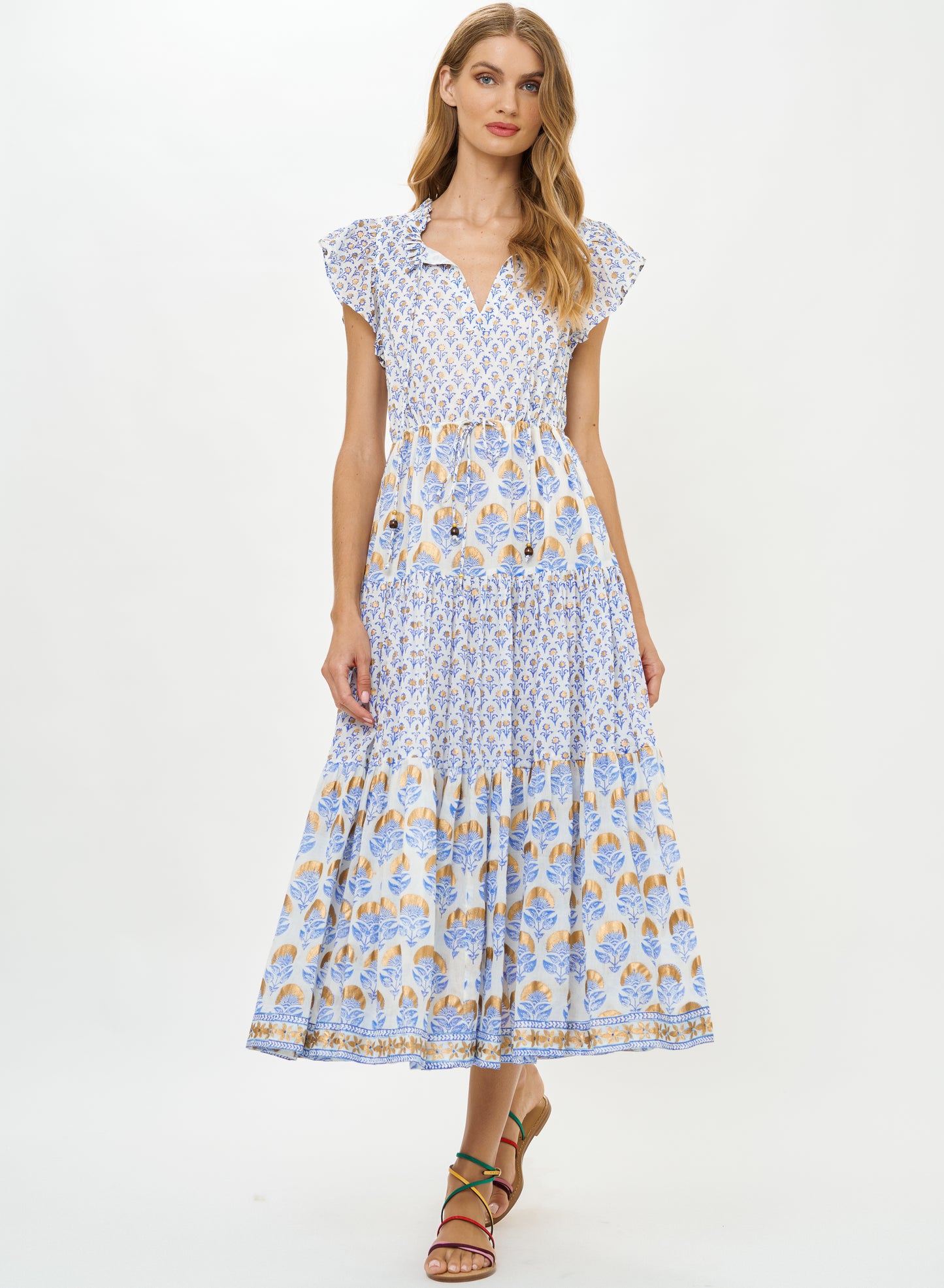 Cinched Flirty Midi in Arbor Blue