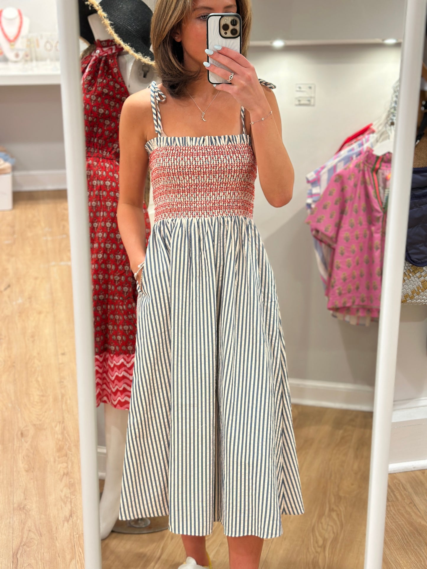 Tie Strap Striped Dress in Blue