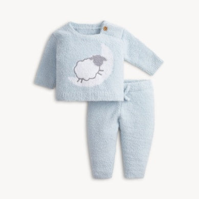 Chenille Blue Sheep 2 Pc Lng Slv/lng Pnt Set