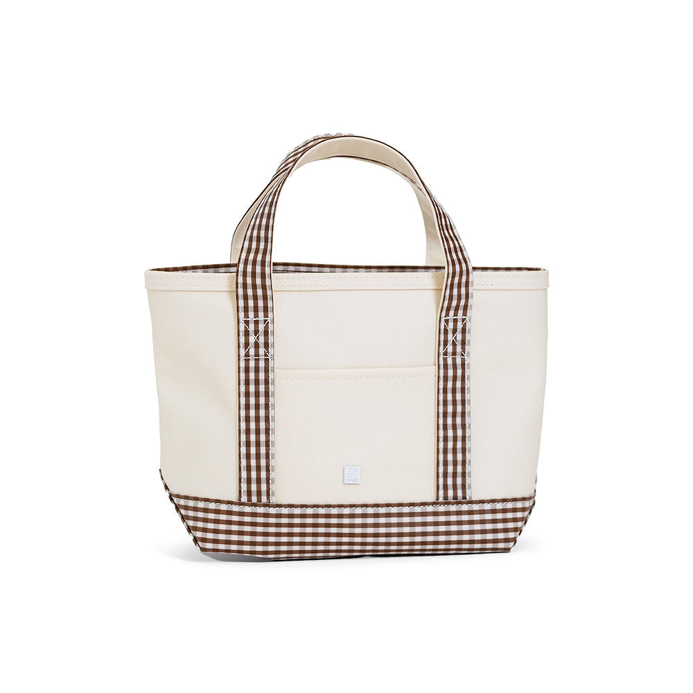MINI TOTE - COATED CANVAS NATURAL With GINGHAM COCO TRIM