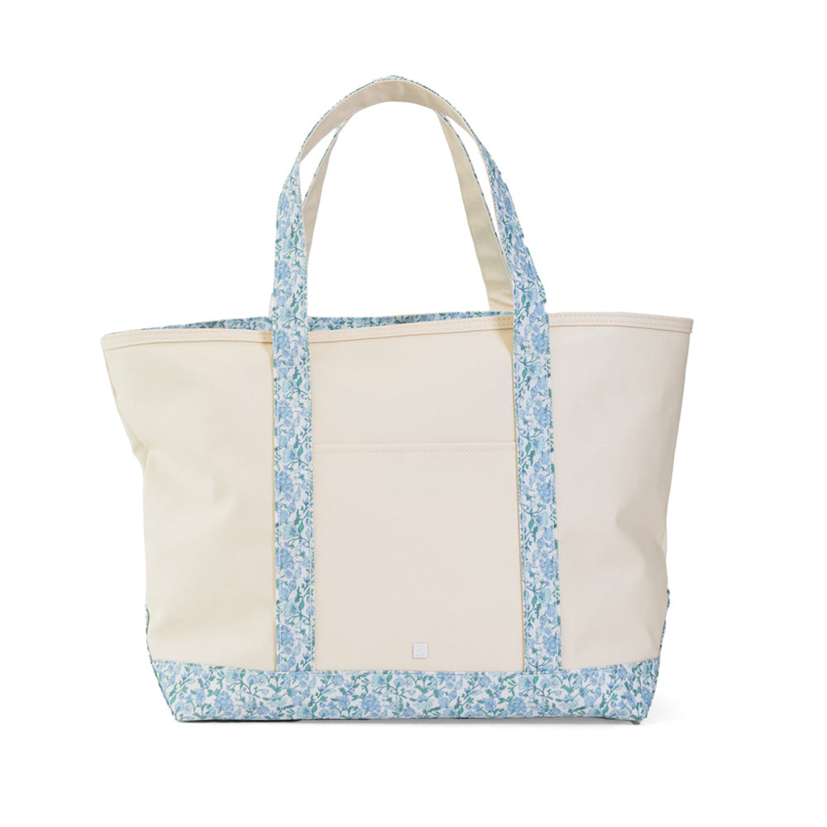 MAXI TOTE - COATED CANVAS Large NATURAL With HAMPTONS FLORAL TRIM